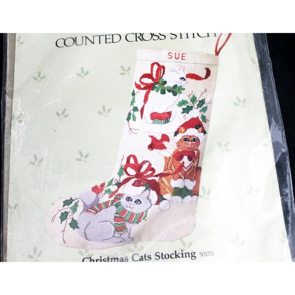 Candamar Something Special Christmas Cats Stocking Kit Needlepoint Cross Stitch - Picture 1 of 7